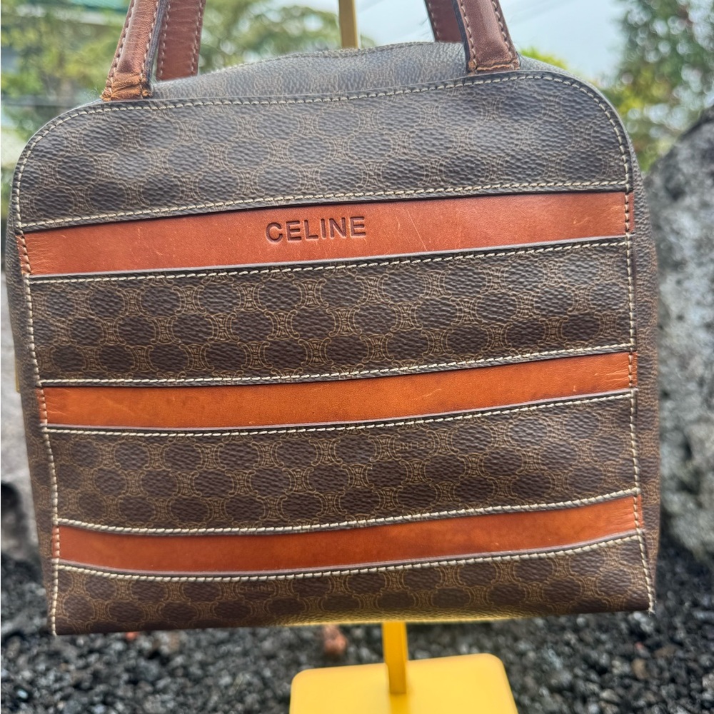 CELINE Macadam Handbag Brown PVC Leather Satchel Top Handle - Picture 4 of 17